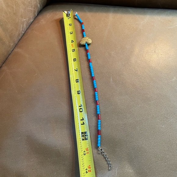 Asymmetrical glass bead choker heart handmade designer blue red - Picture 5 of 6